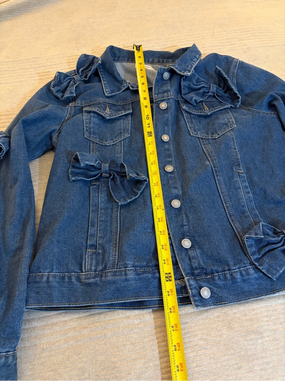 Glamorous Tall Denim Jacket Womens 16 Blue Bow Accent Button Front Jean Jacket - Picture 4 of 7